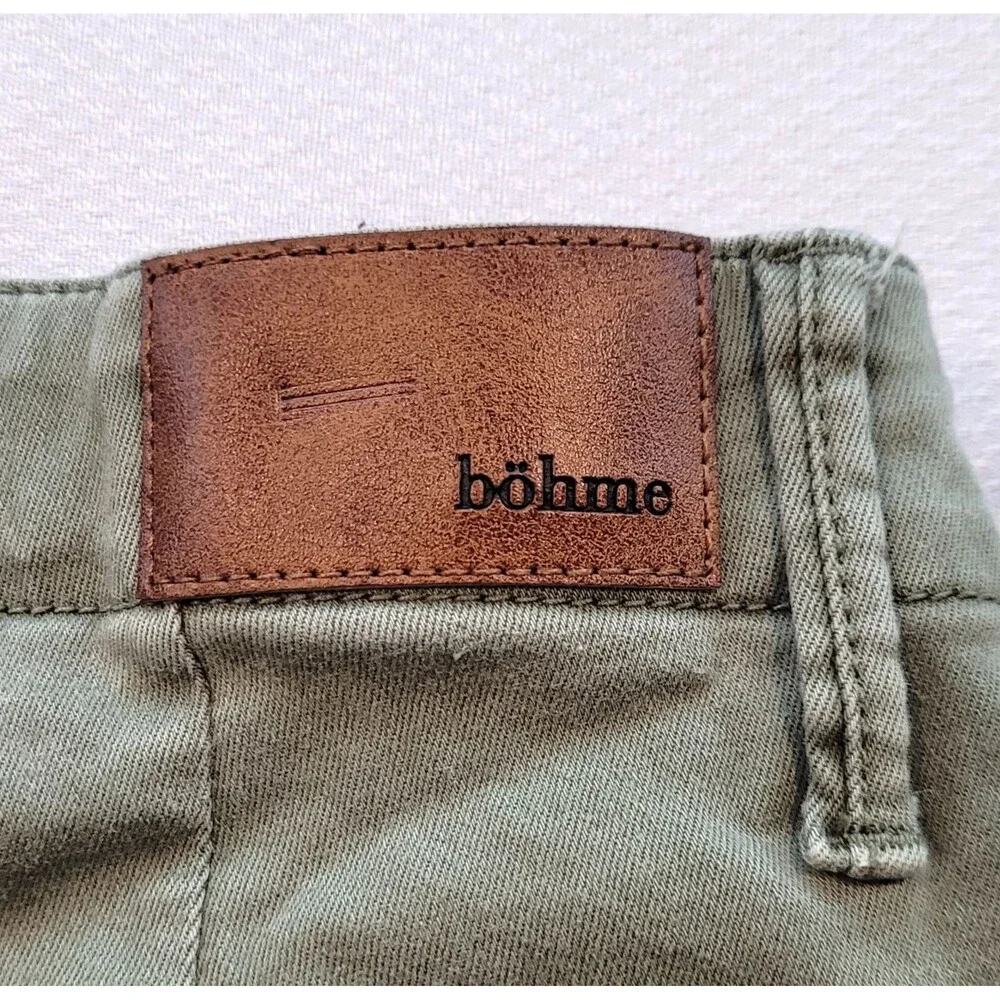 Bohme Women's L Olive Green High Waisted Shorts Frayed Hem Cotton Pockets Preppy